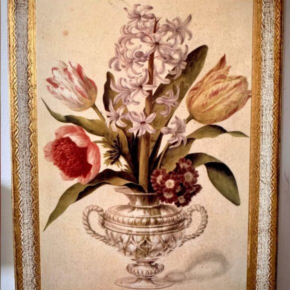 Vintage “Tulips in Italian Gold” Florentine plaques PAIR - Picture 6 of 6